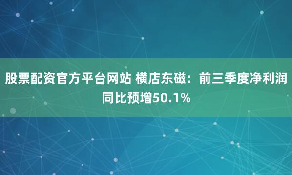 股票配资官方平台网站 横店东磁：前三季度净利润同比预增50.1%